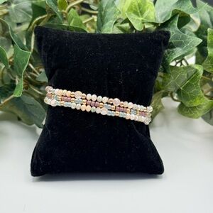 Blush & Champagne Beaded Stretch Bracelet Stack | Set of 3 | 6”